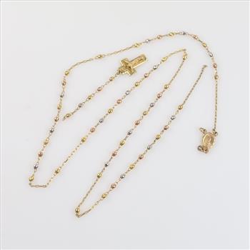 14kt Gold Tri-color Rosary Necklace