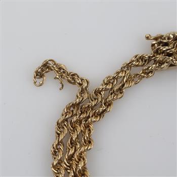 14kt Gold Triple Strand Hollow Rope Chain Bracelet
