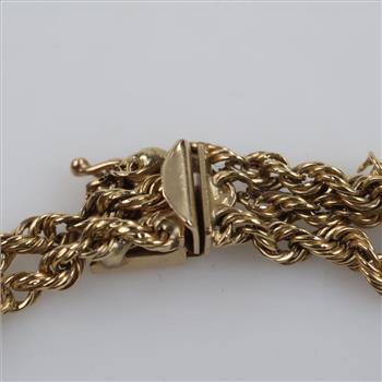 14kt Gold Triple Strand Hollow Rope Chain Bracelet