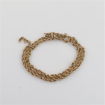14kt Gold Triple Strand Hollow Rope Chain Bracelet