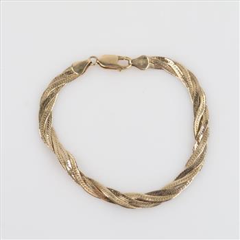 14kt Gold Tri-Strand Twisted Herringbone Chain Bracelet