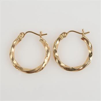 14kt Gold Twisted Hollow Hoop Earrings