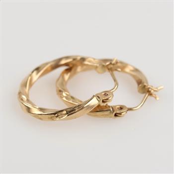 14kt Gold Twisted Hollow Hoop Earrings