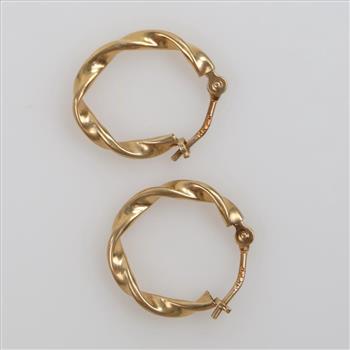 14kt Gold Twisted Hollow Hoop Earrings
