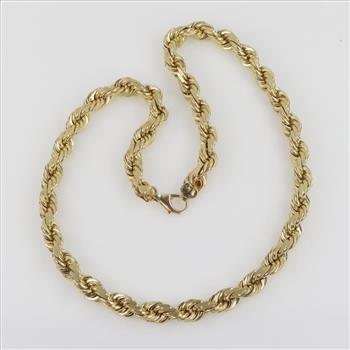 14kt Gold Twisted Rope Link Chain Necklace-Evaluated By Our Certified Gemologist-AGS/GIA