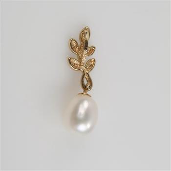 14kt Gold Two Tone Clear Stone Pearl Pendant