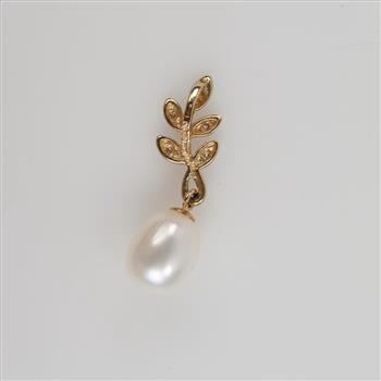 14kt Gold Two Tone Clear Stone Pearl Pendant