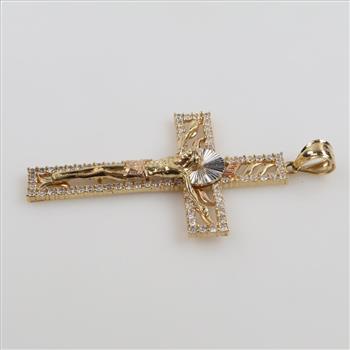 14kt Gold Two Tone CZ Cross Pendant