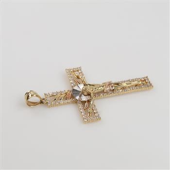 14kt Gold Two Tone CZ Cross Pendant
