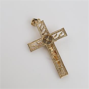 14kt Gold Two Tone CZ Cross Pendant