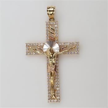 14kt Gold Two Tone CZ Cross Pendant