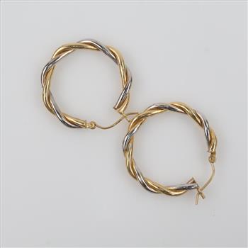 14kt Gold Two Tone Twisted Hoop Earrings