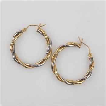 14kt Gold Two Tone Twisted Hoop Earrings