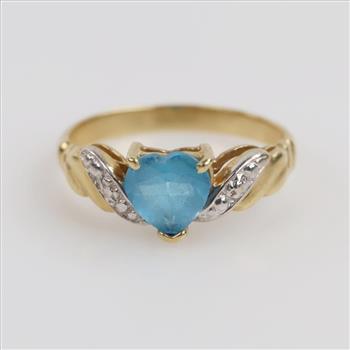 14kt Gold Two-tone Blue Topaz Heart Stone Ring