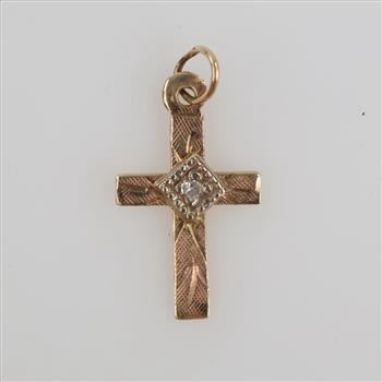 14kt Gold Two-tone Clear Stone Cross Pendant