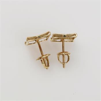 14kt Gold Two-tone Clear Stone Square Stud Earrings