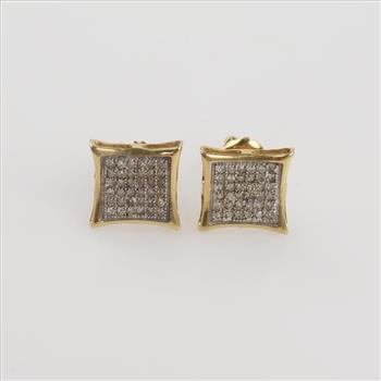 14kt Gold Two-tone Clear Stone Square Stud Earrings