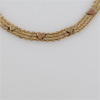 14kt Gold Two-tone Heart Accent Open Weave Bracelet