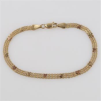 14kt Gold Two-tone Heart Accent Open Weave Bracelet