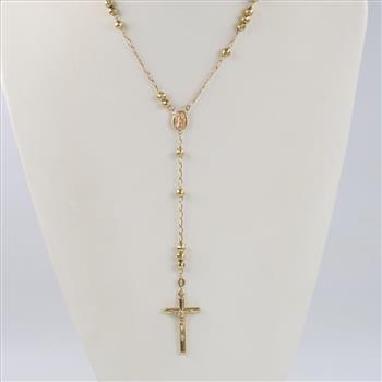 14kt Gold Two-tone Hollow Beaded Rosary Necklace
