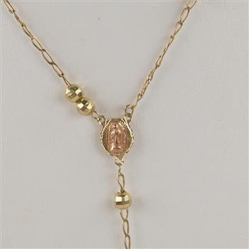 14kt Gold Two-tone Hollow Beaded Rosary Necklace