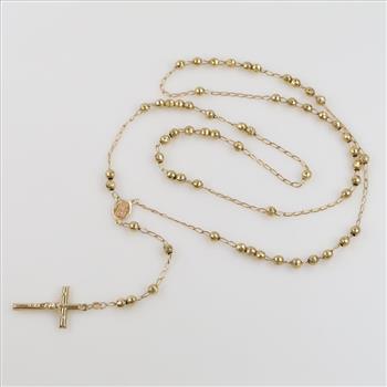 14kt Gold Two-tone Hollow Beaded Rosary Necklace