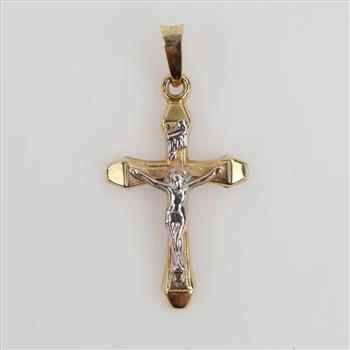 14kt Gold Two-tone Hollow Cross Pendant