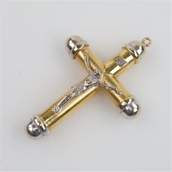14kt Gold Two-tone Hollow Cross Pendant