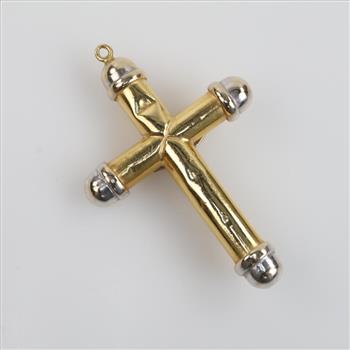 14kt Gold Two-tone Hollow Cross Pendant