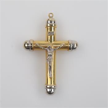 14kt Gold Two-tone Hollow Cross Pendant