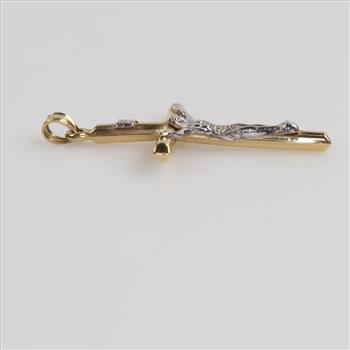 14kt Gold Two-tone Hollow Cross Pendant