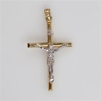 14kt Gold Two-tone Hollow Cross Pendant