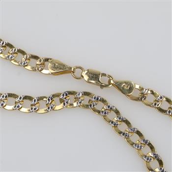 14kt Gold Two-tone Hollow Curb Chain Bracelet