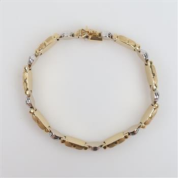 14kt Gold Two-tone Hollow Link Bracelet