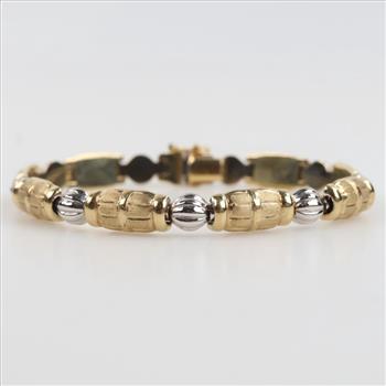 14kt Gold Two-tone Hollow Link Bracelet
