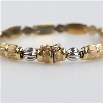 14kt Gold Two-tone Hollow Link Bracelet