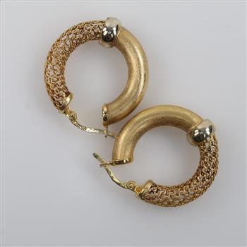 14kt Gold Two-tone Hollow Openwork Hoop Earrings