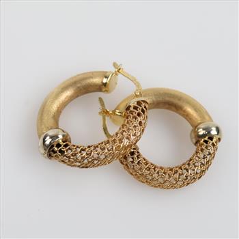 14kt Gold Two-tone Hollow Openwork Hoop Earrings