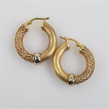 14kt Gold Two-tone Hollow Openwork Hoop Earrings