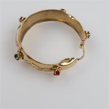 14kt Gold Two-tone Multi-color Stone Hoop Earring