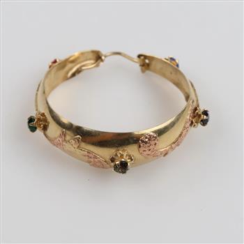 14kt Gold Two-tone Multi-color Stone Hoop Earring