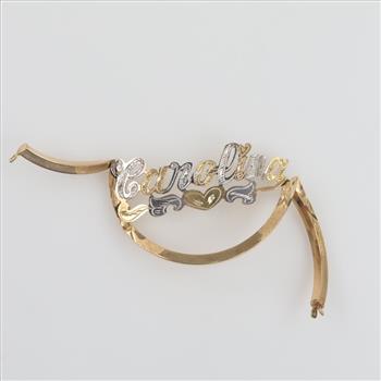 14kt Gold Two-tone Name Plate Hollow Hoop Earring