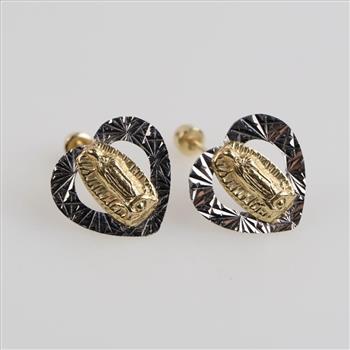 14kt Gold Two-tone Religious Heart Stud Earrings