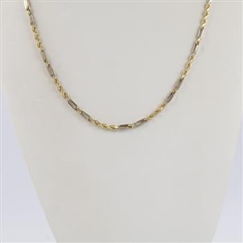14kt Gold Two-tone Twisted Rope & Rectangle Chain Necklace