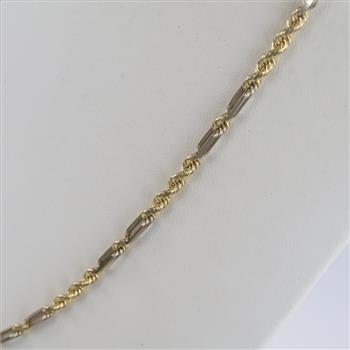 14kt Gold Two-tone Twisted Rope & Rectangle Chain Necklace