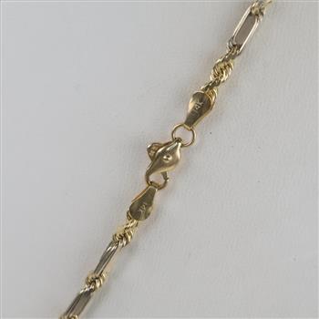 14kt Gold Two-tone Twisted Rope & Rectangle Chain Necklace