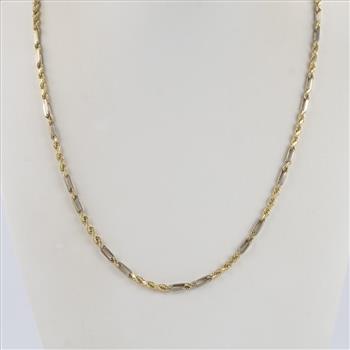 14kt Gold Two-tone Twisted Rope & Rectangle Chain Necklace