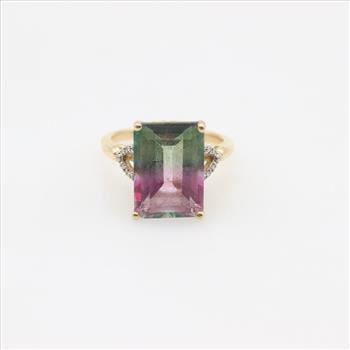 14kt Gold Watermelon Tourmaline Diamond Accent Ring