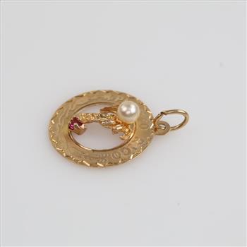 14kt Gold White Bead Pink Stone 