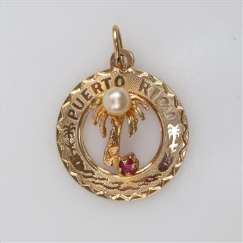 14kt Gold White Bead Pink Stone 